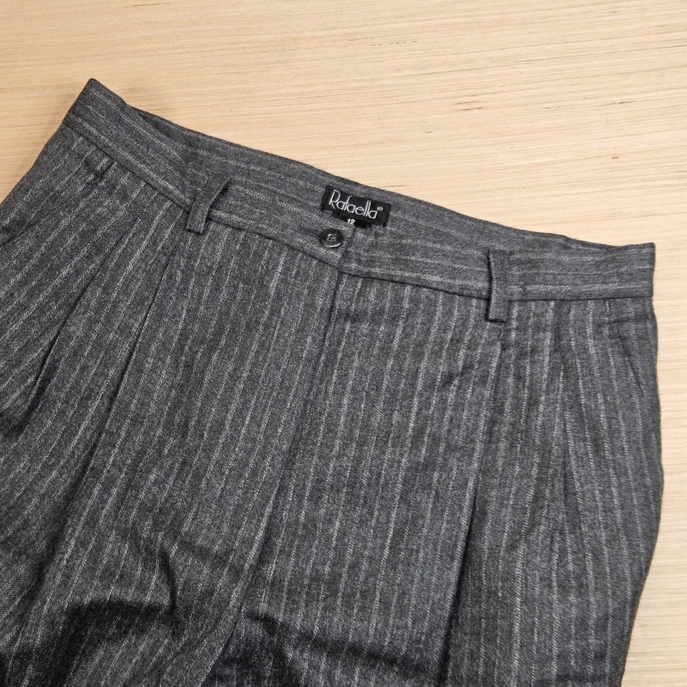 Rafaella Dress Pant Women 12 30x28.5 Gray Pinstripe Wool Pleated Trousers Career